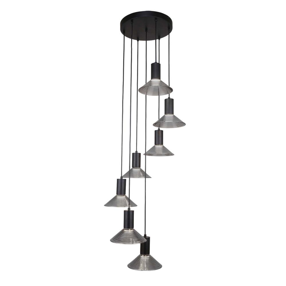 Подвесная люстра 44*120-190 см, 7*LED, 6W, 3000K, F-Promo Feris 4622-7P, черный матовый