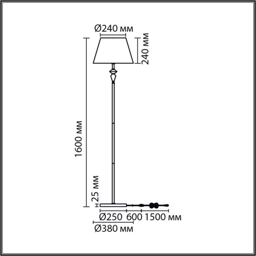 Торшер 38*38*160-160 см, 1*Е27*60W, K, Lumion Vermont LUM8274/1F, стальной; серебристый