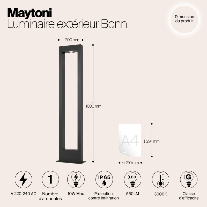 Светодиодный светильник 100 см, 10W, 3000K, Maytoni Bonn O425FL-L10GF, графит