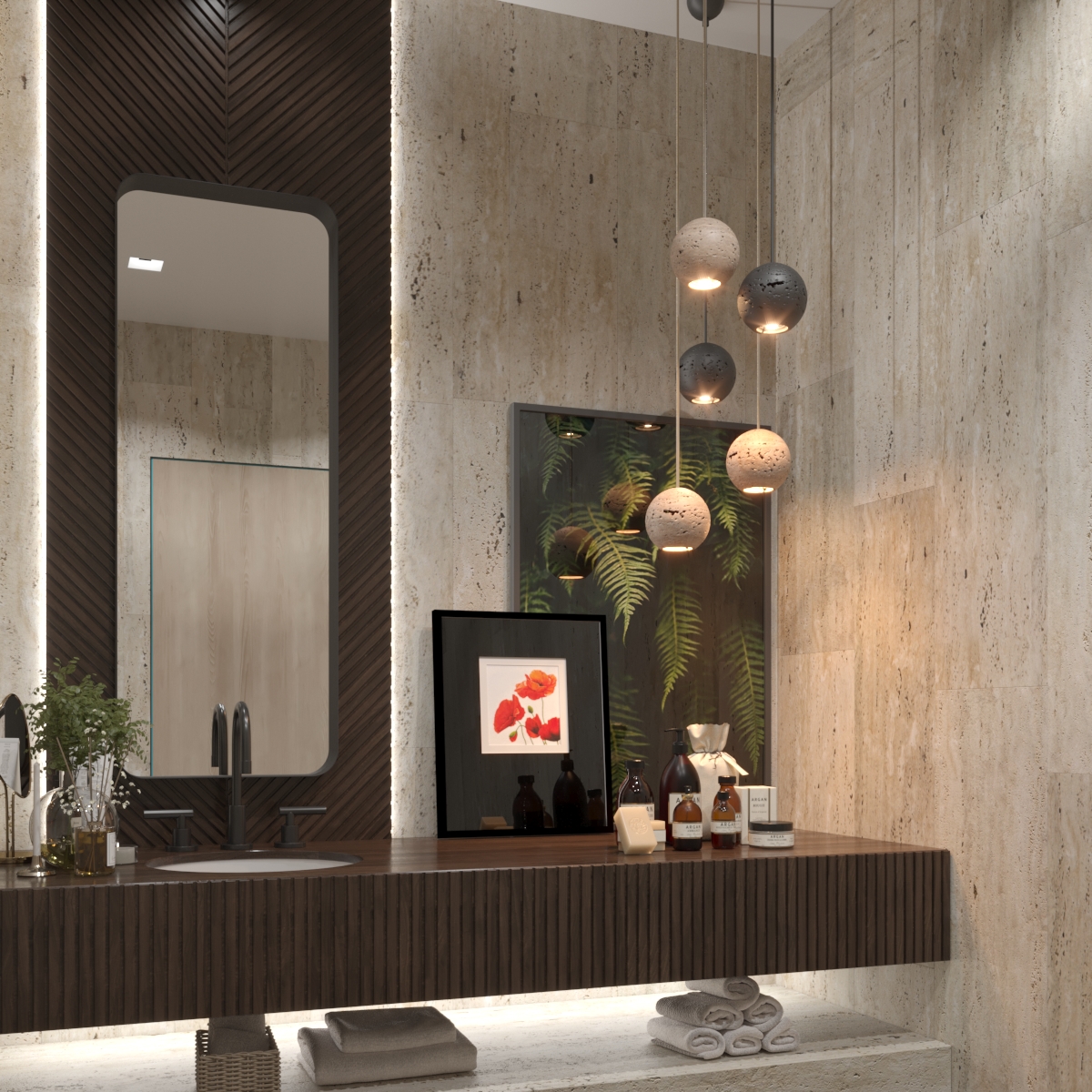 Подвесной светильник 12*215 см LED GU10 7W 3000K черный/травертин Odeon Light Travertino 6626/1L