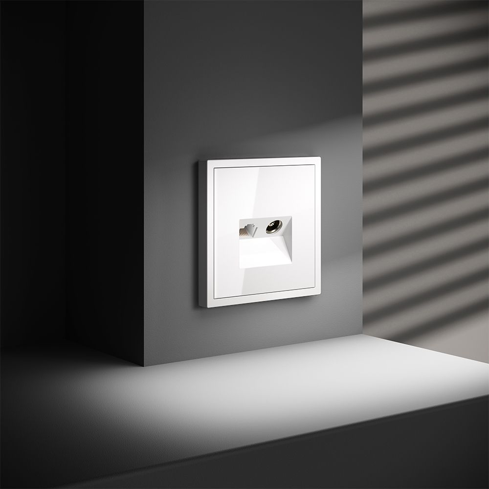 Розетка телевизионная встраиваемая TV+RJ45 кат. 6, белый глянцевый Voltum S70 VLS060701, Пластик глянцевая