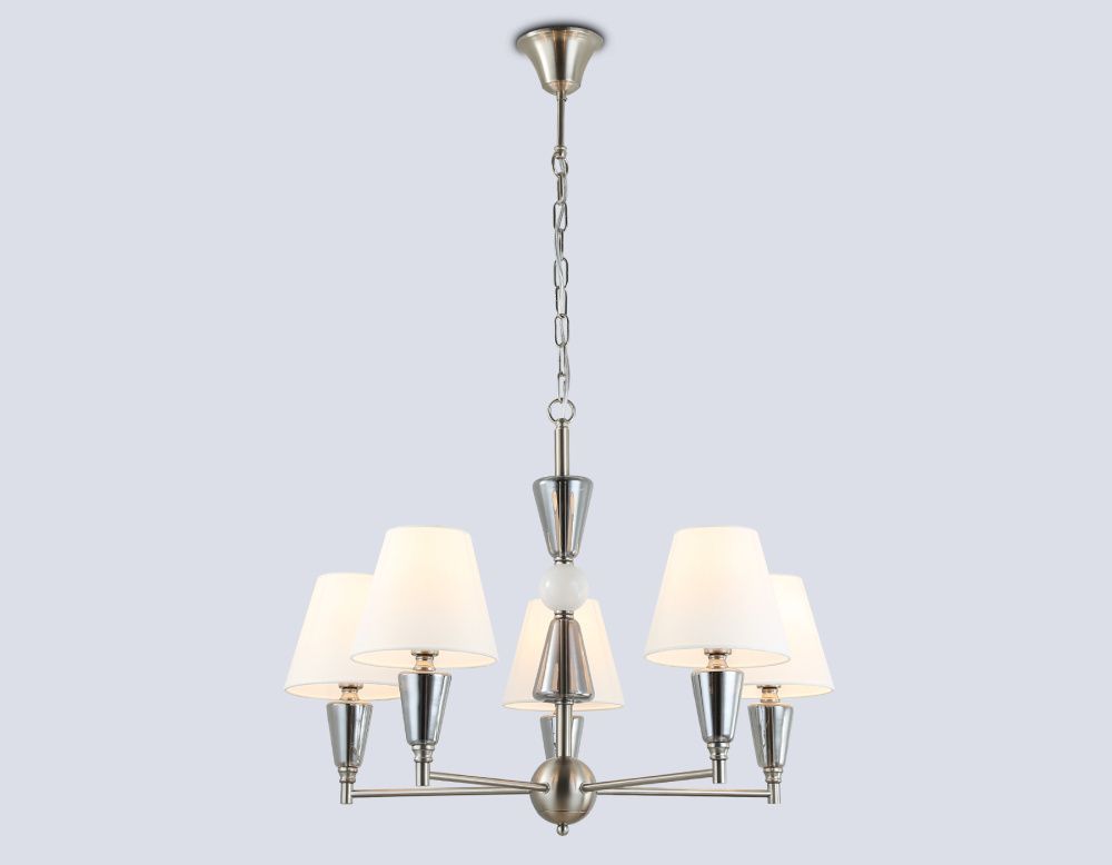 Подвесная люстра с абажурами **52- см, 5*E14*40W, K, Ambrella Light High Light LH75253, cатин никель