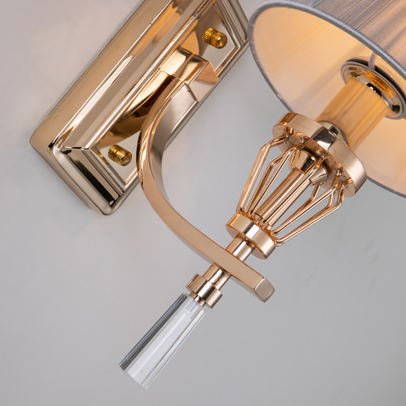 Бра Favourite Sade 2690-1W, D220*W160*H330, золотой гальваники, абажур из серой нити, декоративные элементы выполнены из прозрачного стекла