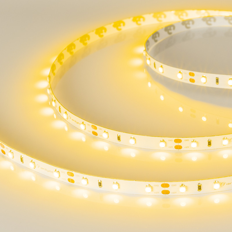 Лента RT-A60-8mm 12V Yellow (4.8 W/m, IP20, 2835, 5m) (Arlight, Открытый) 010521(2). Цена указана за 5 метров. Продается кратно 5 метрам.
