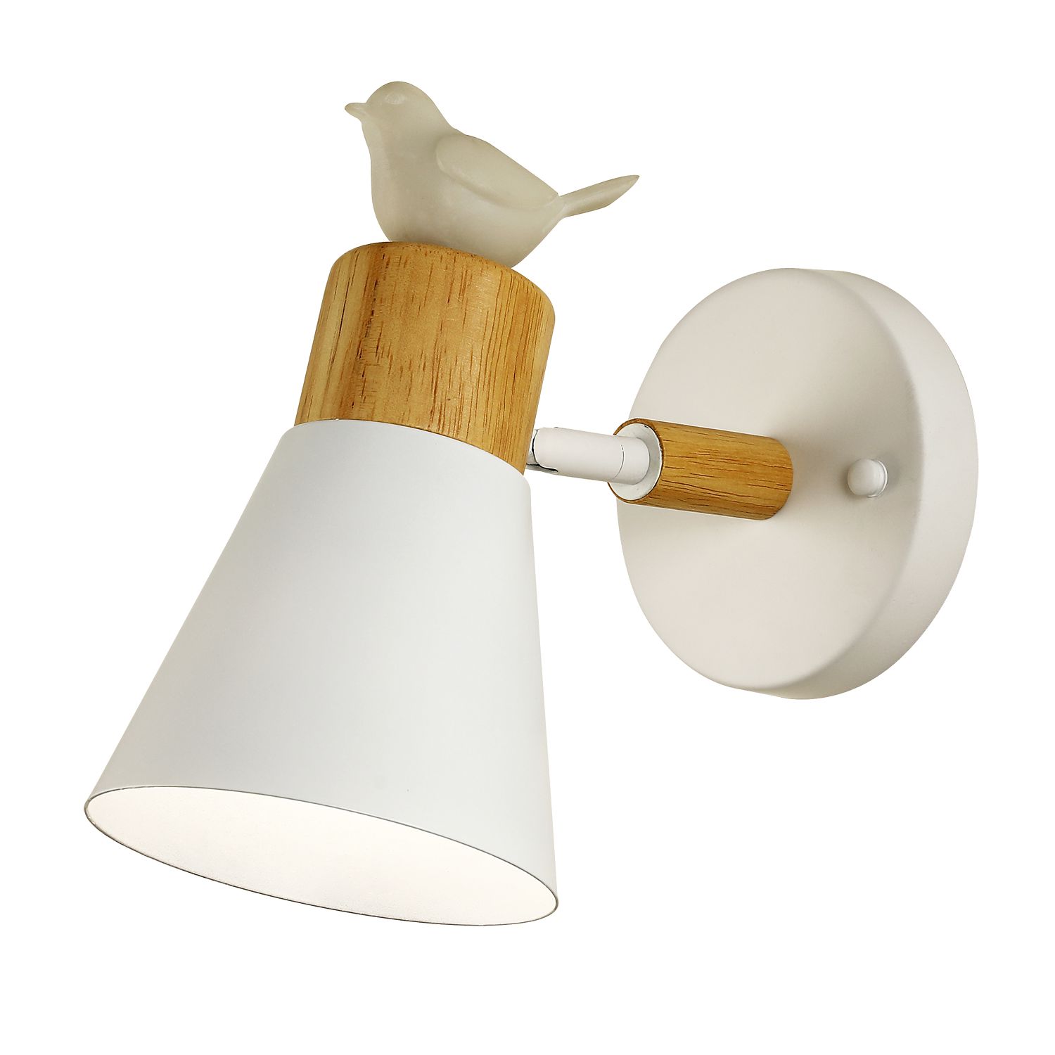 Бра F-Promo Uccello 2939-1W, D215*W120*H205, каркас матового белого цвета, декоративные вставки из светлого дерева, декоративный элемент в виде белой акриловой птицы