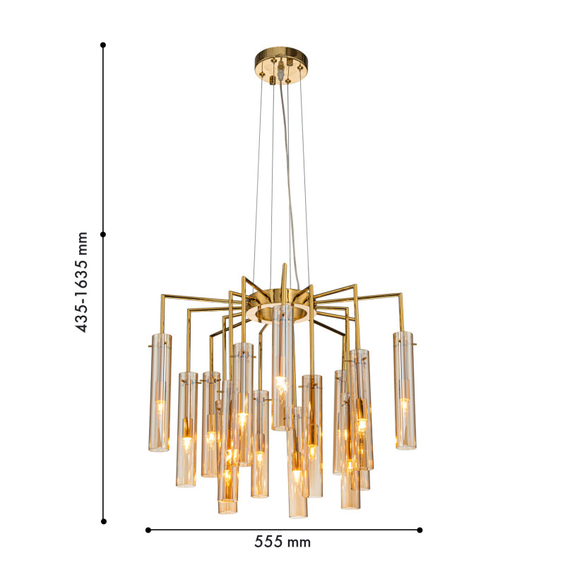 Подвесная люстра 55,5*163,5 см, 375W, Favourite Orgel 4500-15P золото, стекло янтарного цвета