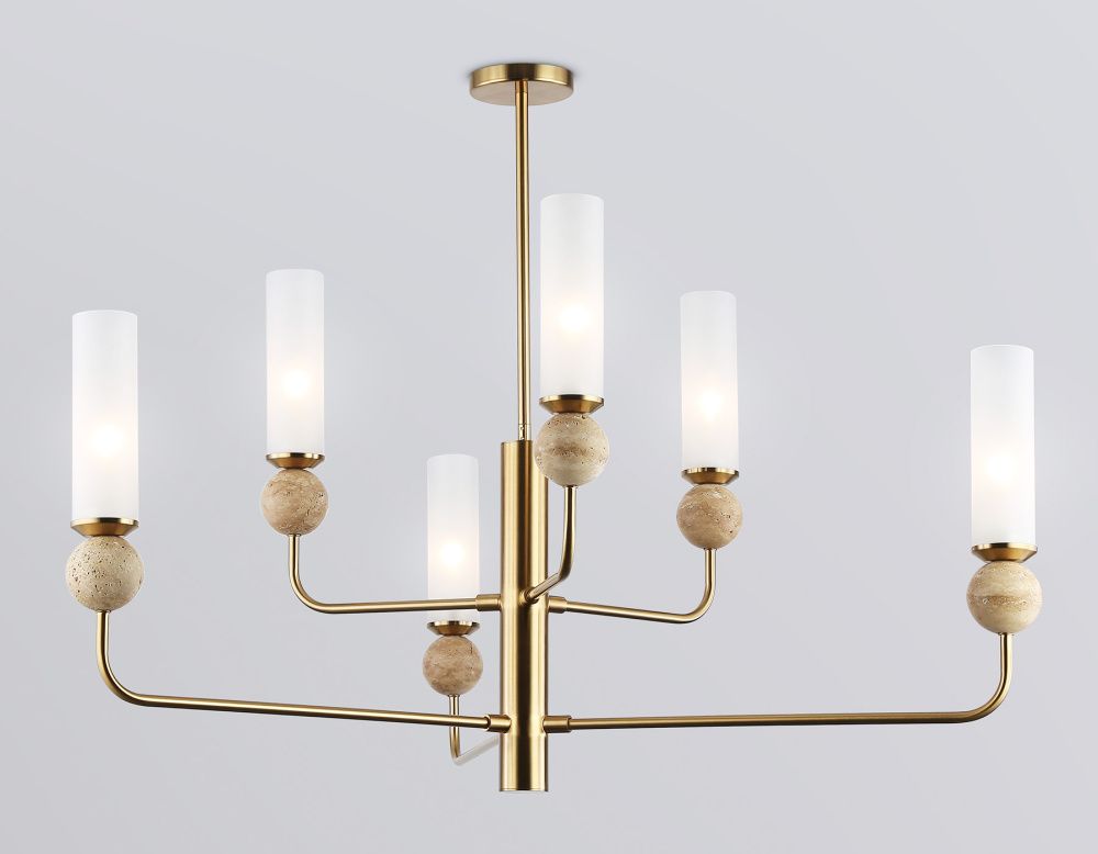 Люстра на штанге с мрамором **55-144,5 см, 6*E14*40W, K, Ambrella Light High Light LH53251, латунь