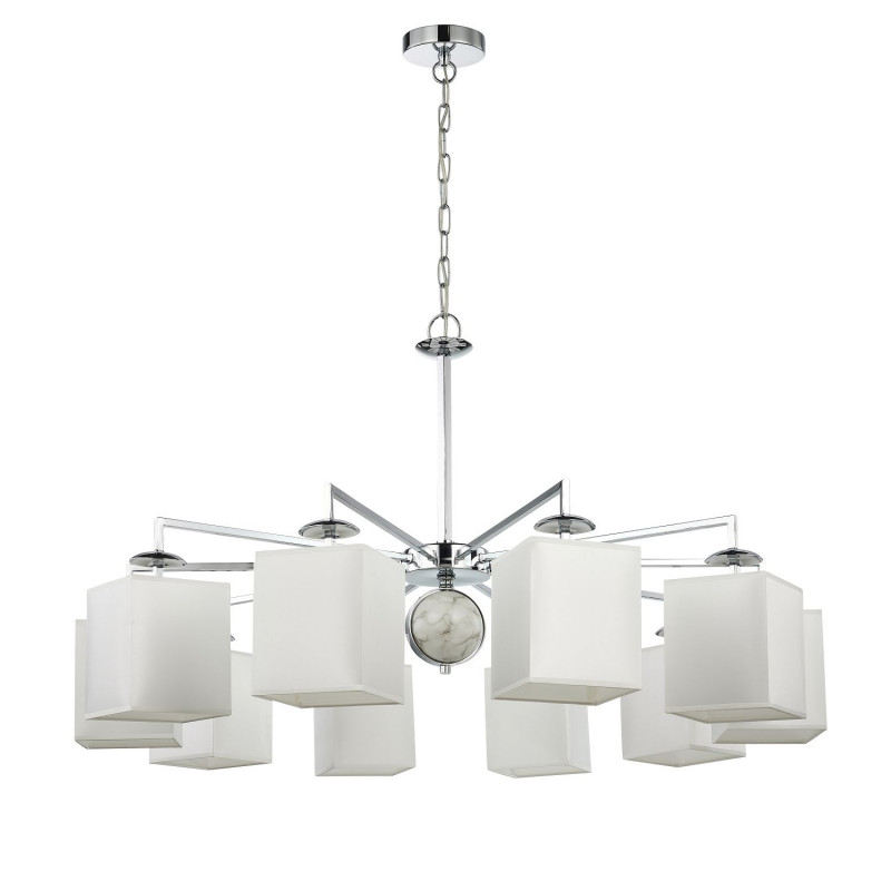 Подвесная люстра Favourite Diva 2821-10P, D1000*H490/1555(H580/1645), хром, плафоны из белой ткани, декор - имитация белого мрамора, каркас можно монтировать как вверх, так и вниз плафонами.