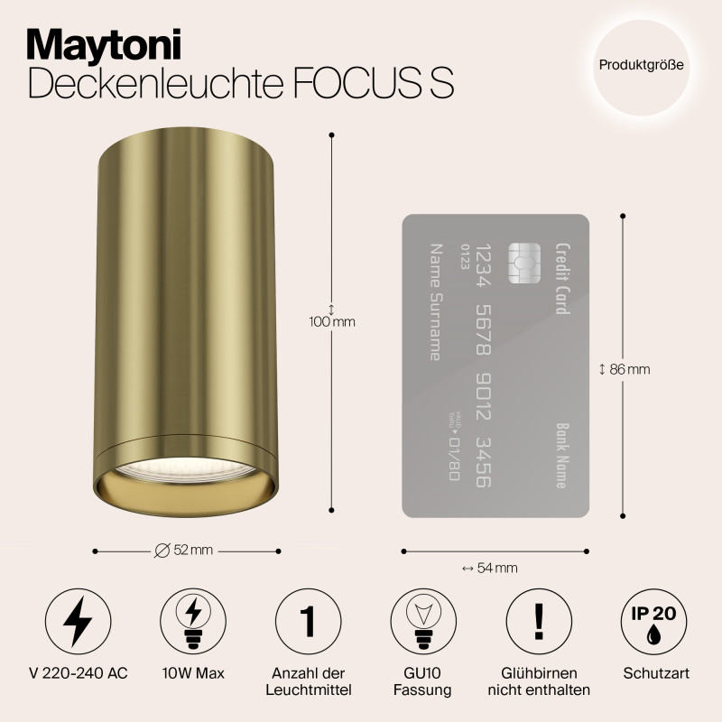 Накладной светильник Maytoni Focus S C052CL-01BS, латунь