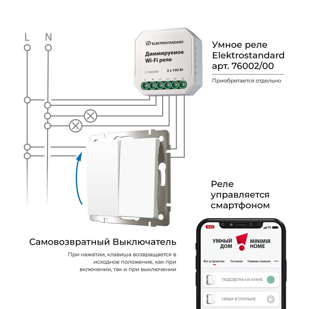 Выключатель Werkel W1122461 двухклавишный с самовозвратом, белый матовый