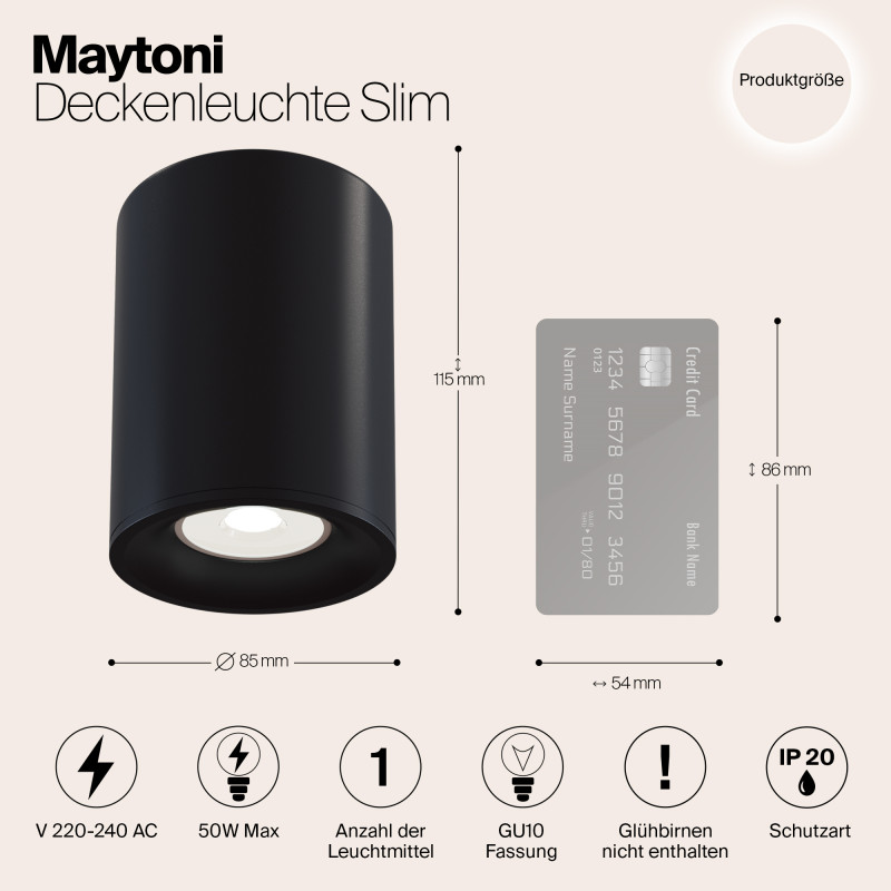 Светильник 8,5*8,5 см, GU10 50W, Maytoni Alfa C012CL-01B, черный