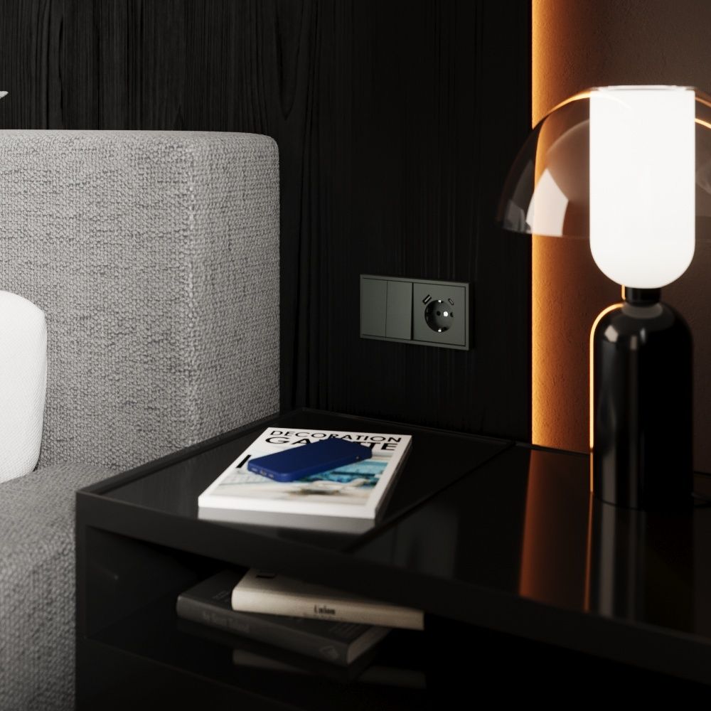 Перекрестный переключатель встраиваемый двухклавишный 10А, титан Voltum S70 VLS020506, Пластик Soft touch