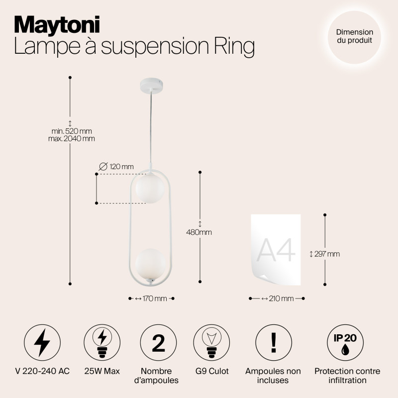 Подвесной светильник Maytoni Ring MOD013PL-02W, белый