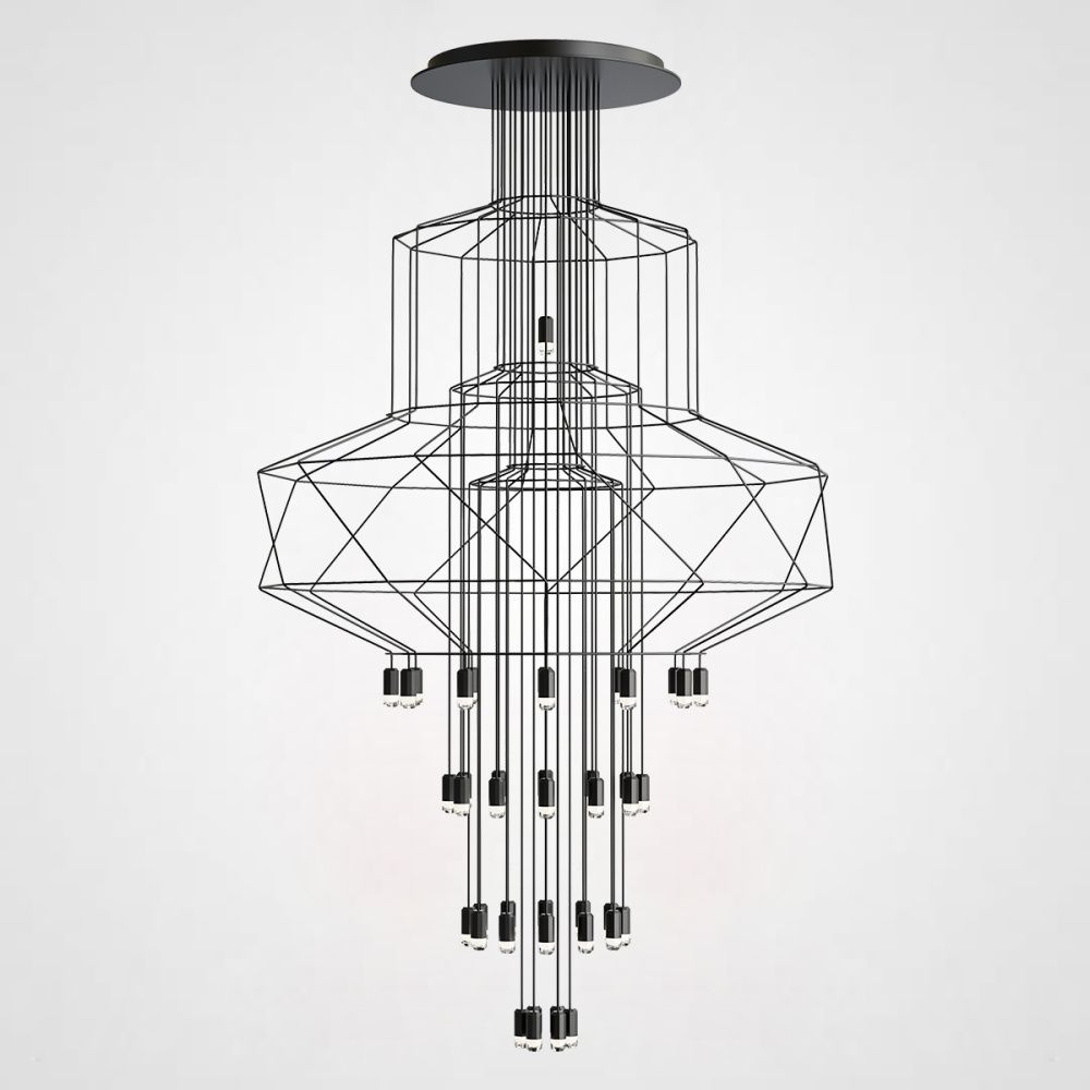 Подвесной светильник Via Wireflow Chandelier polyhedral 0374 Suspension lamp 150*150*800 см, 43*G9*20W, ImperiumLoft Via01, Чёрный