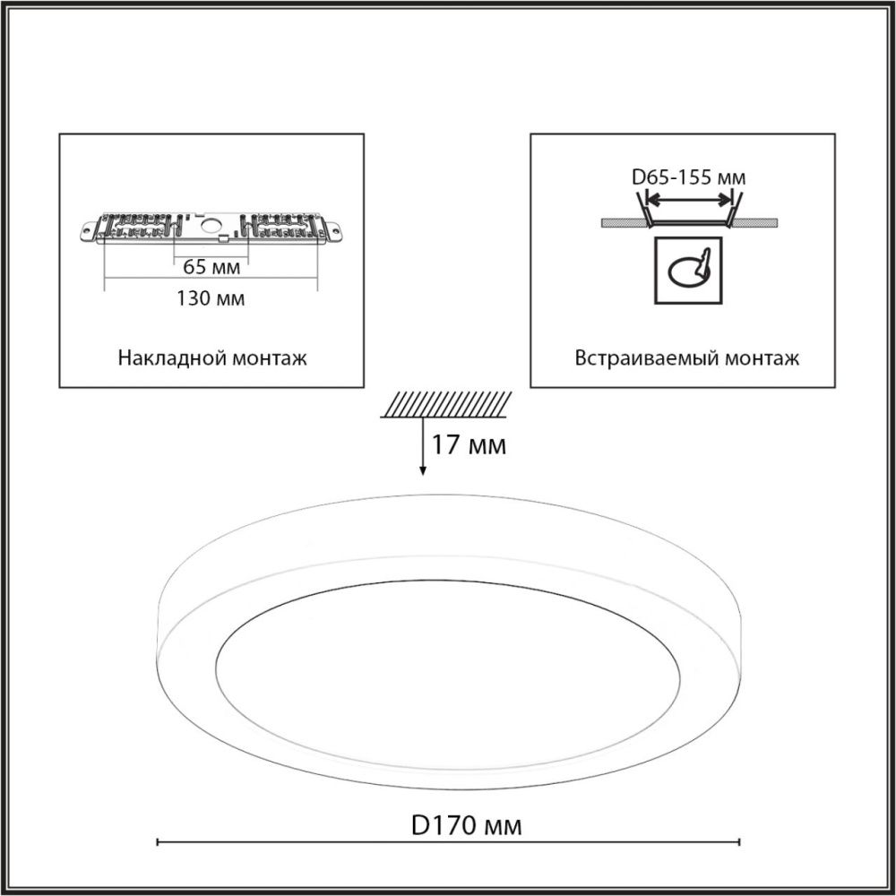 Светильник потолочный *17*1,7- см, 1*LED*12W, 3000/4000/6500K, Sonex Nebula Black SON7788/12L, белый