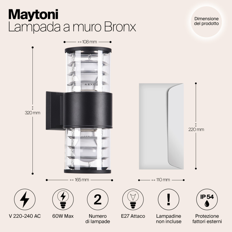 Уличный настенный фонарь Maytoni Bronx O576WL-02B, черный