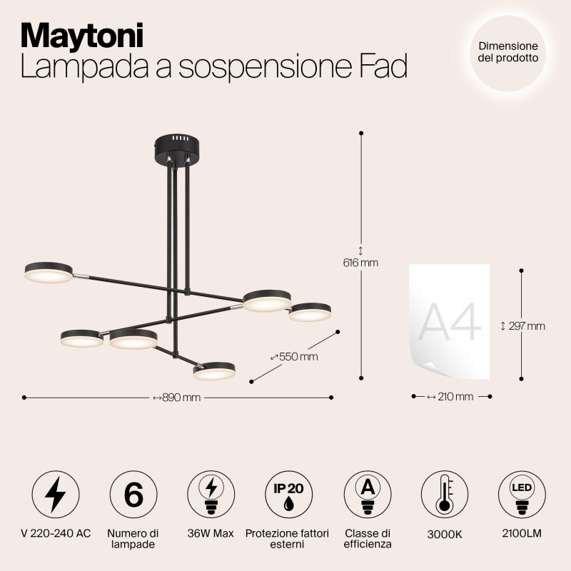 Светодиодный светильник Maytoni Fad MOD070PL-L38B3K, 38W LED, 3000K, черный