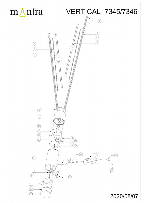 Торшер *11*180 см, LED *  44W, 3000К Mantra Vertical 7346, черный