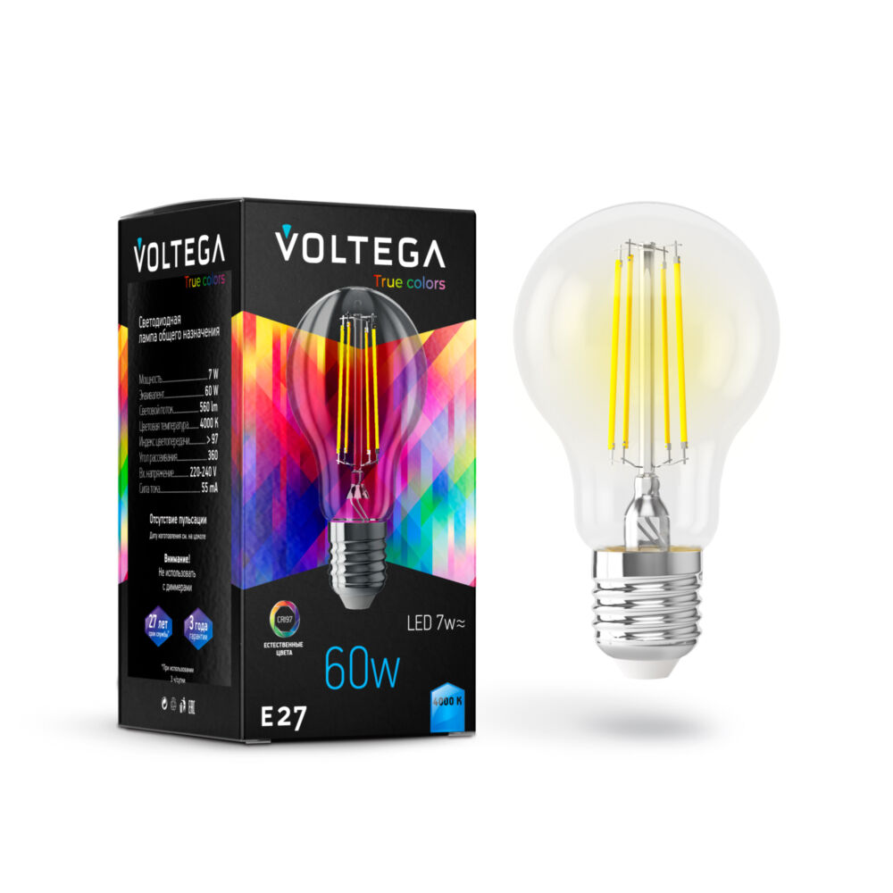 7155 Лампа светодиодная  Voltega Crystal 7W 560Lm 4000K E27