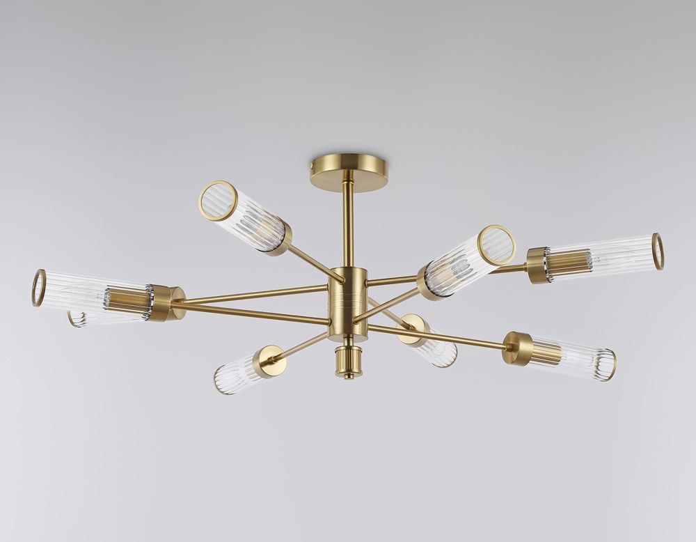 Люстра со стеклянными плафонами на штанге **33- см, 8*E14*40W, K, Ambrella Light High Light LH55162, латунь