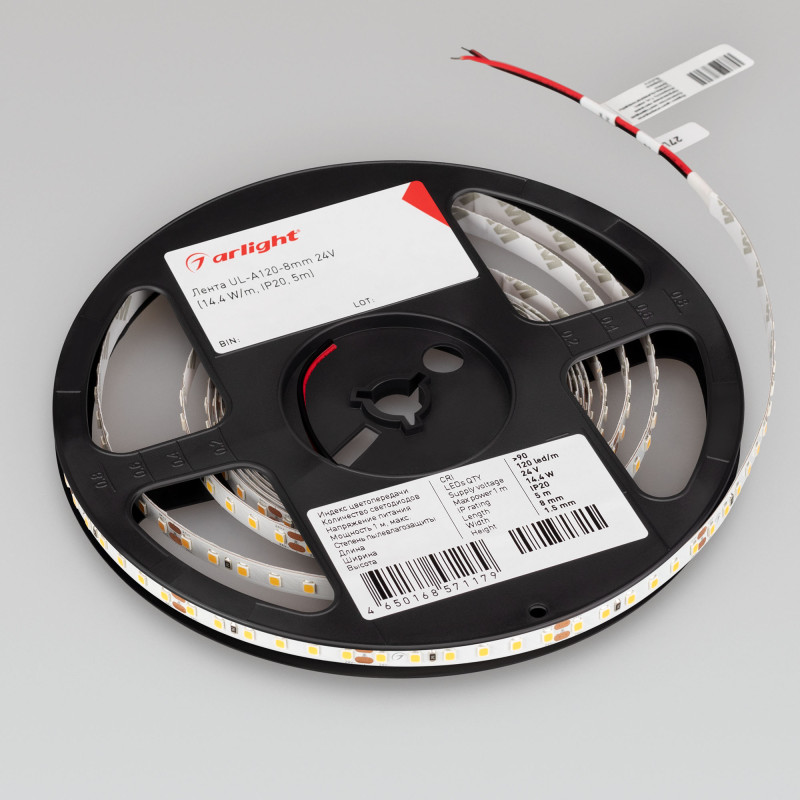 Лента UL-A120-8mm 24V Warm2700 (9.6 W/m, IP20, 5m) (Arlight, 7 лет) 042298. Цена указана за 5 метров. Продается кратно 5 метрам.