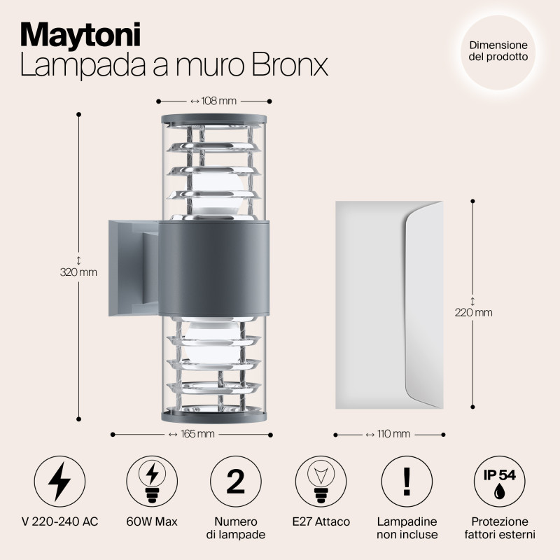 Светильник 17 см, Maytoni Bronx O576WL-02GR, серый