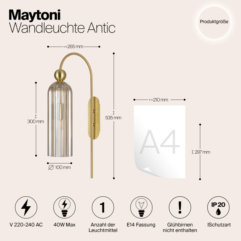 Светильник 54 см, Maytoni Antic MOD302WL-01CG, золото