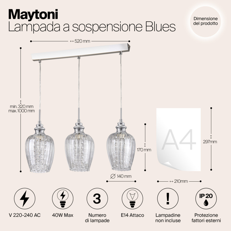 Подвесной светильник Maytoni Fusion MOD044-PL-03-N прозрачный
