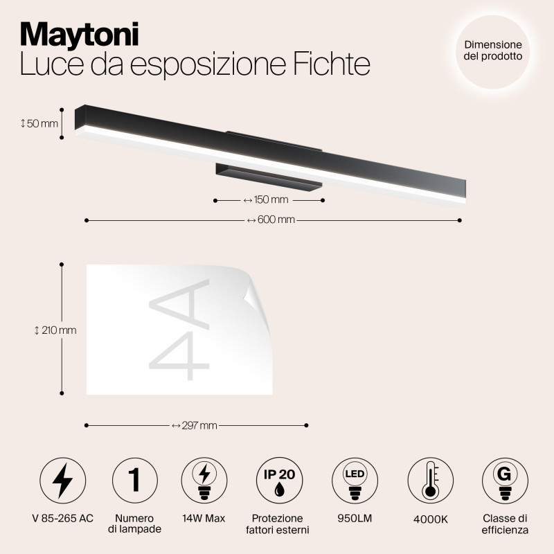 Подсветка 60 см Maytoni Fichte MIR012WL-L14B4K, 14W LED, 4000K, черный