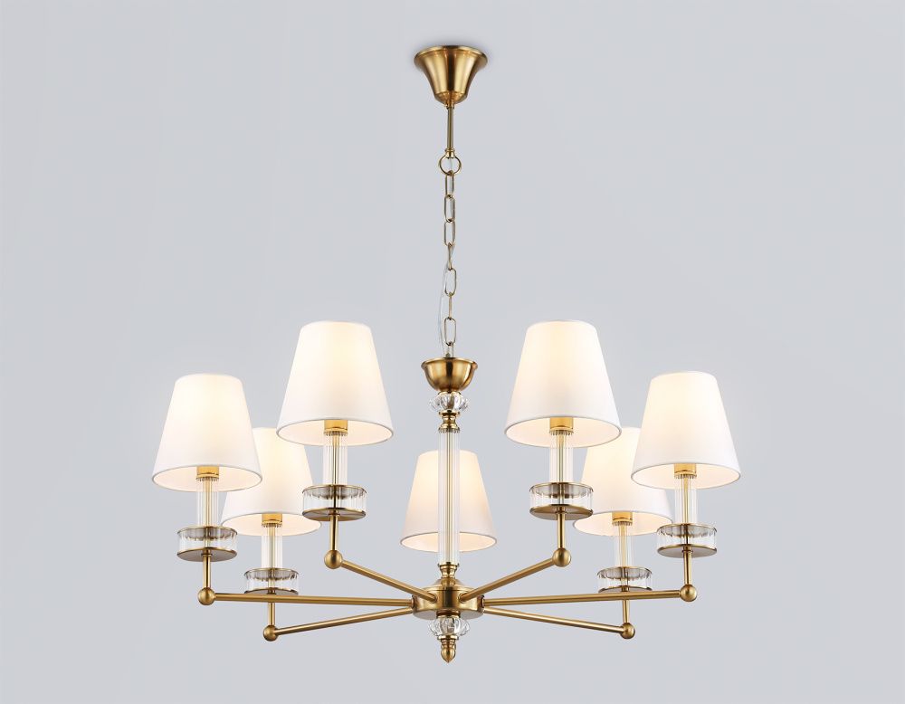 Подвесная люстра с абажурами и хрусталем **44-113 см, 7*E14*40W, K, Ambrella Light High Light LH71023, латунь