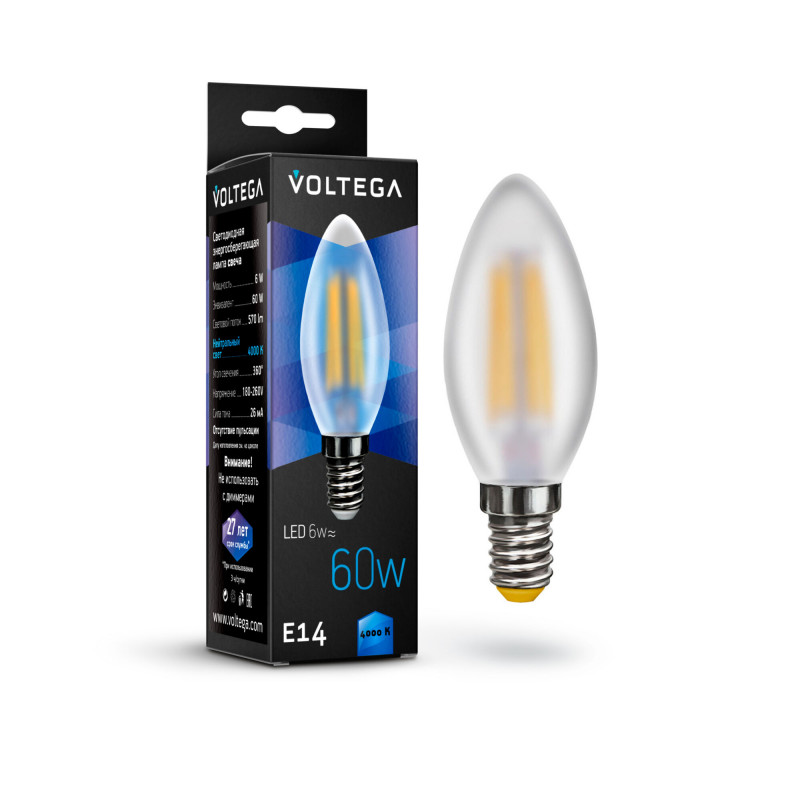 7045 Лампа светодиодная  Voltega Crystal 6W 570Lm 4000K E14