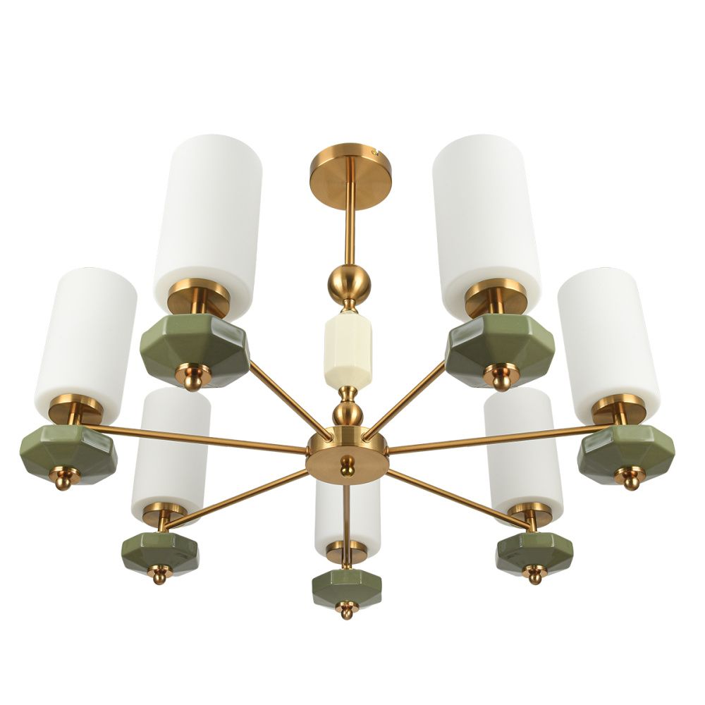 Люстра потолочная LUMION 8427/7C MODERNI, латунь/белый/зеленый, металл/керамика/стекло  E27 7*60W 220V MILA