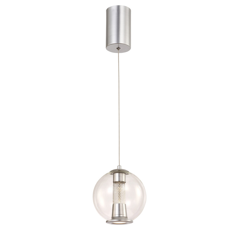 Подвесной светильник 16*130 см, 7W, Favourite Boble 4552-1P серебро, прозрачное стекло