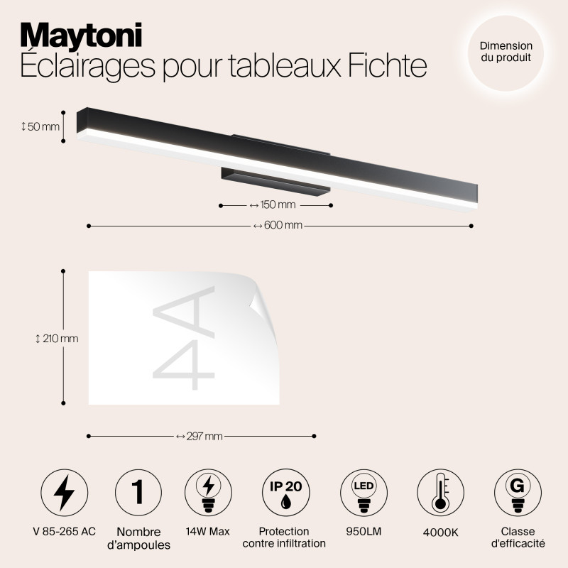 Подсветка 60 см Maytoni Fichte MIR012WL-L14B4K, 14W LED, 4000K, черный