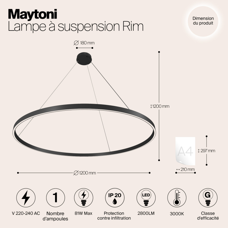 Светильник 120 см, 81W, 3000K Maytoni MOD058PL-L65B3K, черный