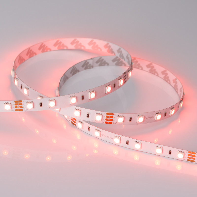 Лента RT 2-5000 24V RGB 2x (5060, 300 LED, LUX) (Arlight, 14.4 Вт/м, IP20) 010367(B). Цена указана за 5 метров. Продается кратно 5 метрам.