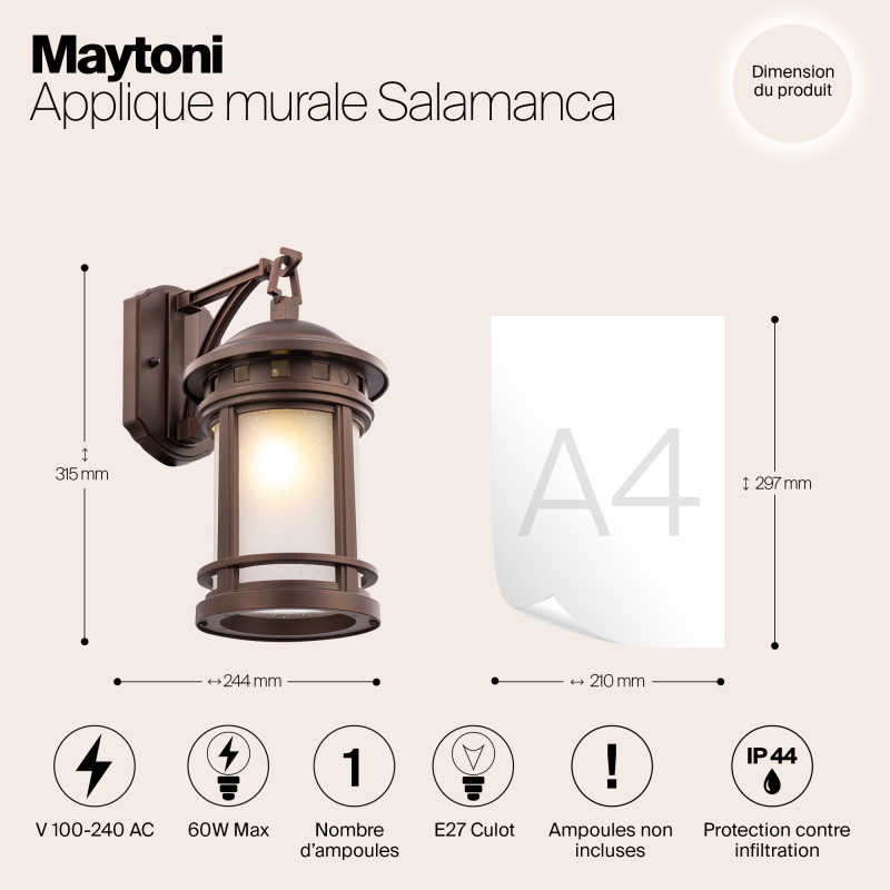 Уличный настенный светильник Maytoni Salamanca O031WL-01BR, коричневый