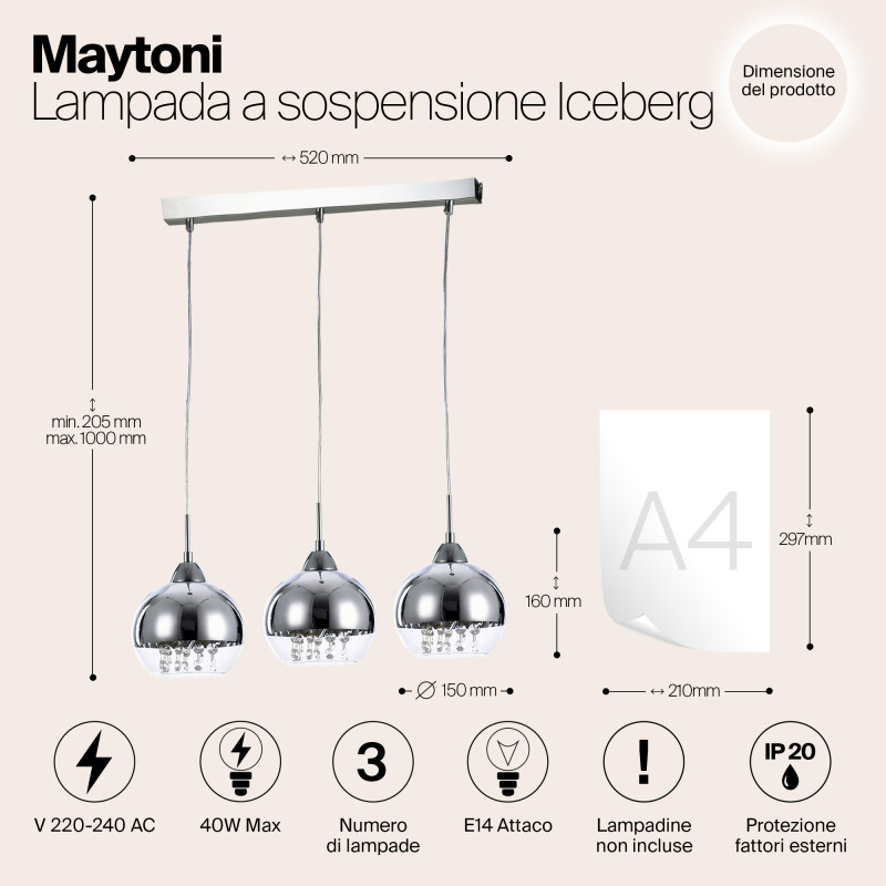 Подвесной светильник Maytoni P012-PL-03-N Fusion Iceberg