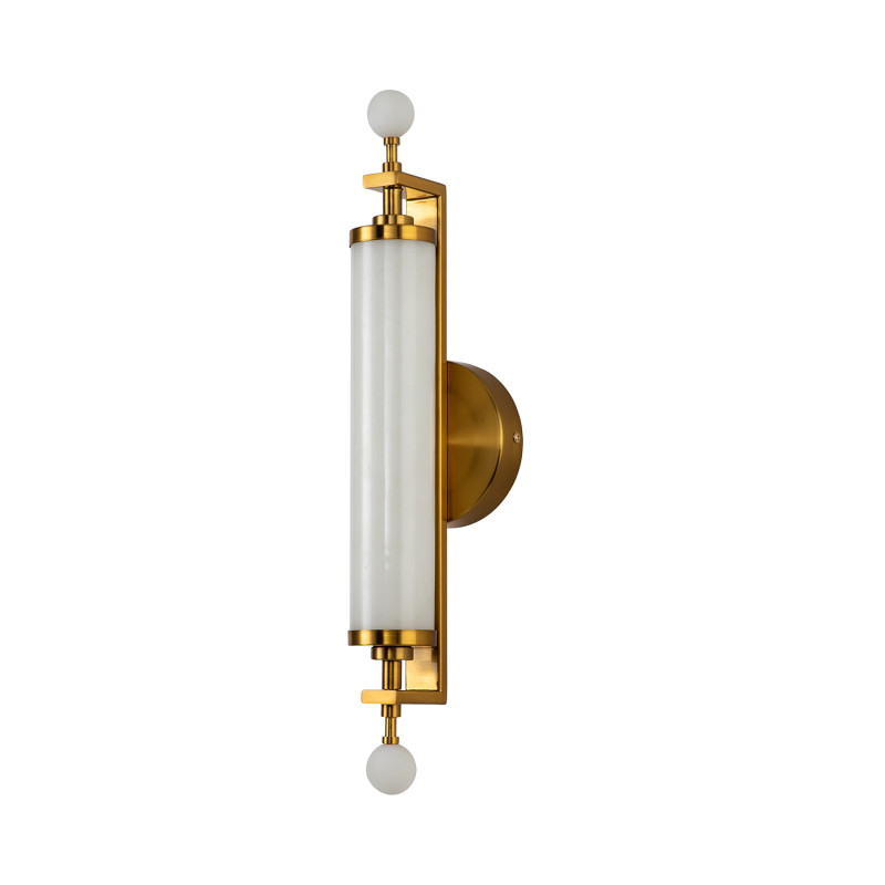 Бра Favourite Plunger 3011-2W, D105*W100*H500, латуни, плафон из искусственного белого мрамора, стеклянный декор по краям