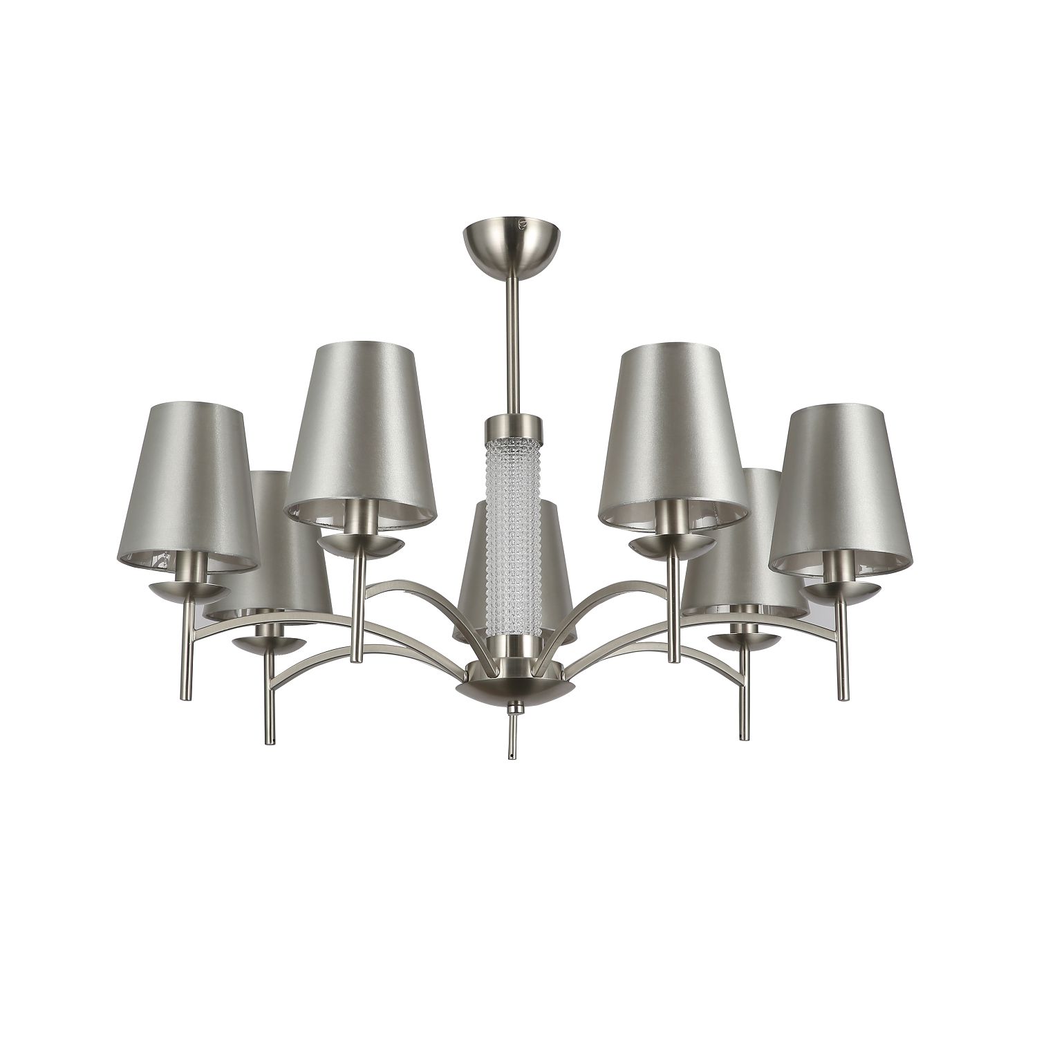 Люстра F-Promo Velum 2906-7P, D800*H520, никеля, плафоны из серой атласной ткани, декоративный стеклянный элемент