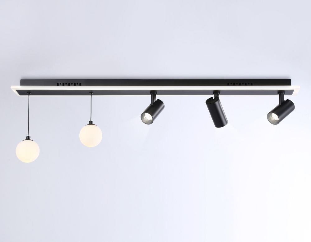 Потолочный светодиодный светильник со сменной лампой и пультом управления  100*10*40- см, 2*G9*40W, 3000-6400K, Ambrella Light Comfort FL66202, черный