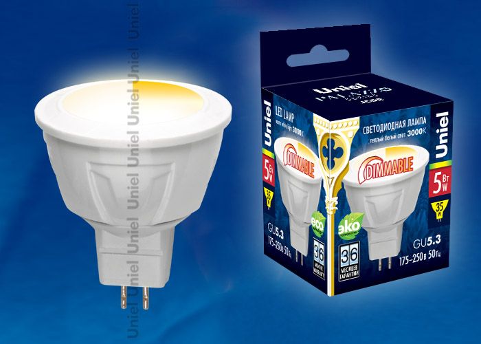 Лампа светодиодная диммируемая Uniel LED-JCDR-7W/NW/GU5.3/FR/DIM ALP01WH 3000K,PLP01WH
