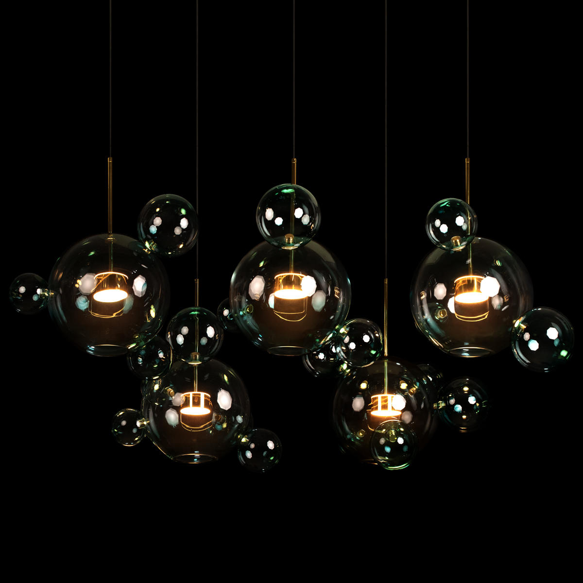 Подвесной светильник 165*60*68 см, 5*LED*10W LOFT IT Bolle 2027-S5 Blue золото