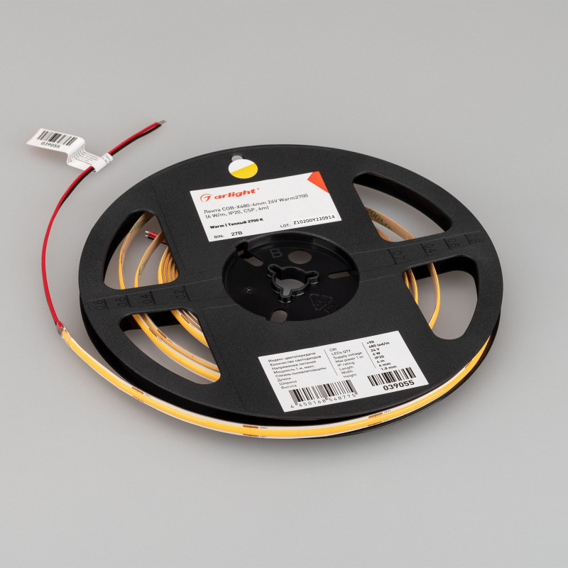 Лента COB-X480-6mm 24V Warm2700 (6 W/m, IP20, CSP, 4m), Arlight 039055. Цена указана за 4 метров. Продается кратно 4 метрам.