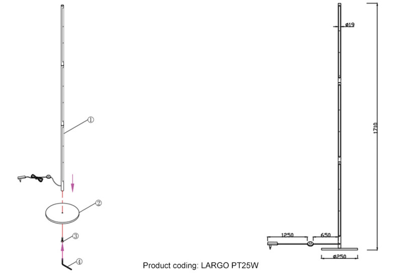 Торшер 2 см, 3*8W, 3000K, Crystal Lux LARGO PT25W GOLD Золото
