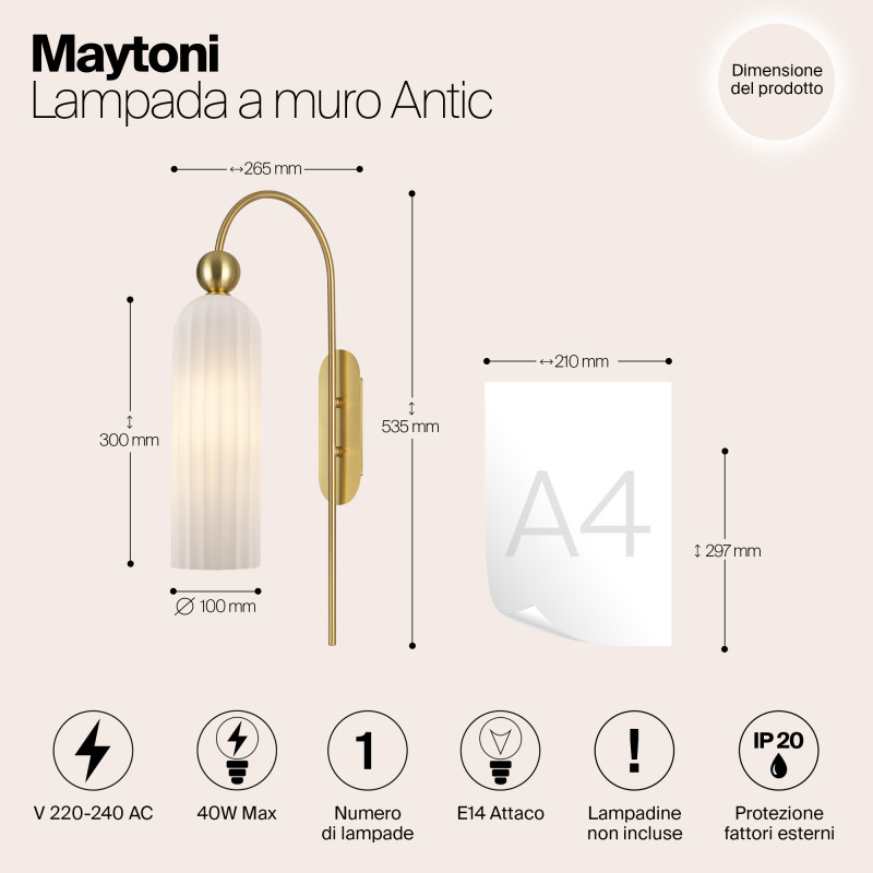 Светильник 54 см, Maytoni Antic MOD302WL-01GR, золото