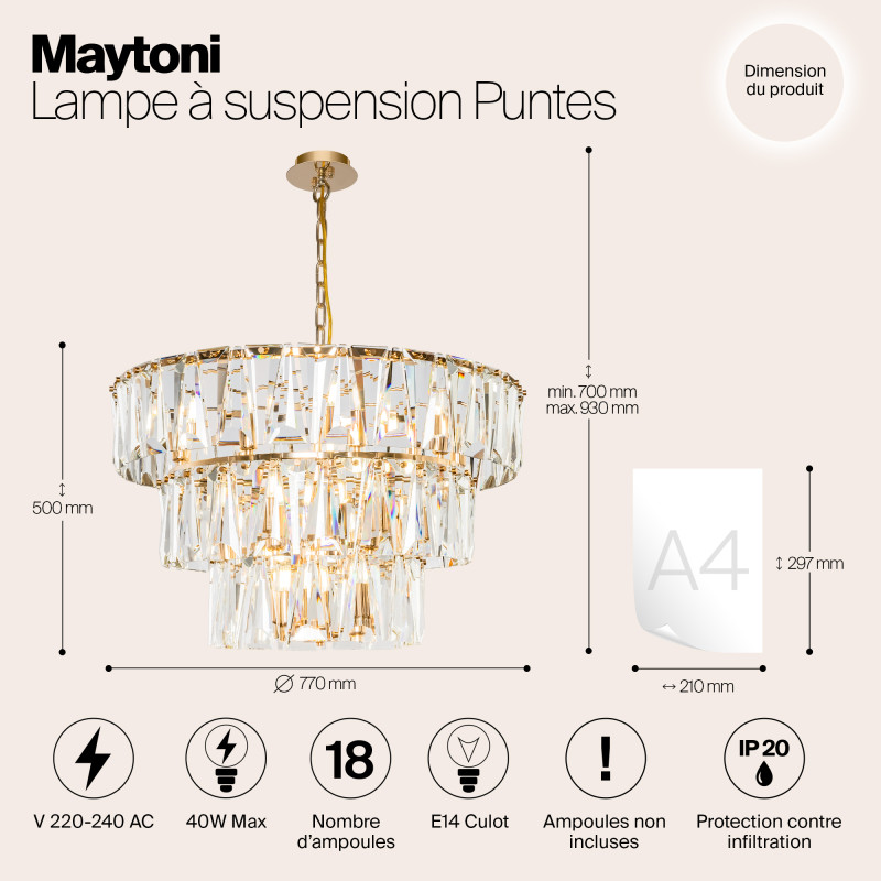Подвесная люстра Maytoni Puntes MOD043PL-18G, диаметр 77 см, золото