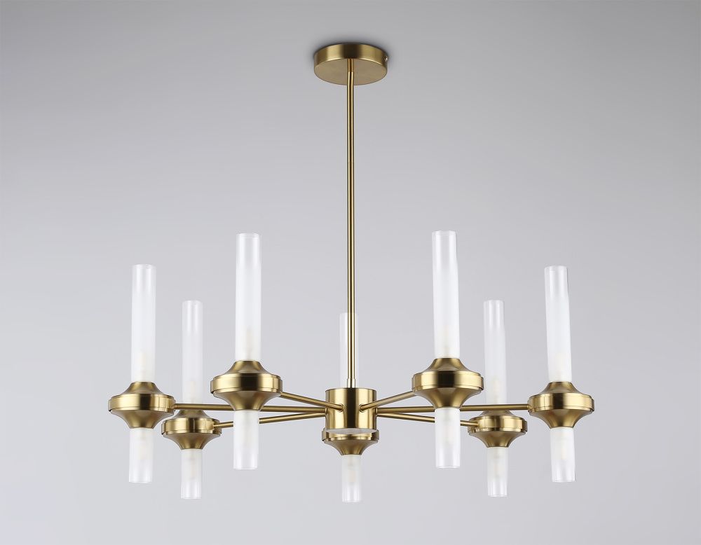 Люстра со стеклянными плафонами на штанге **69- см, 14*G9*30W, K, Ambrella Light High Light LH55360, латунь