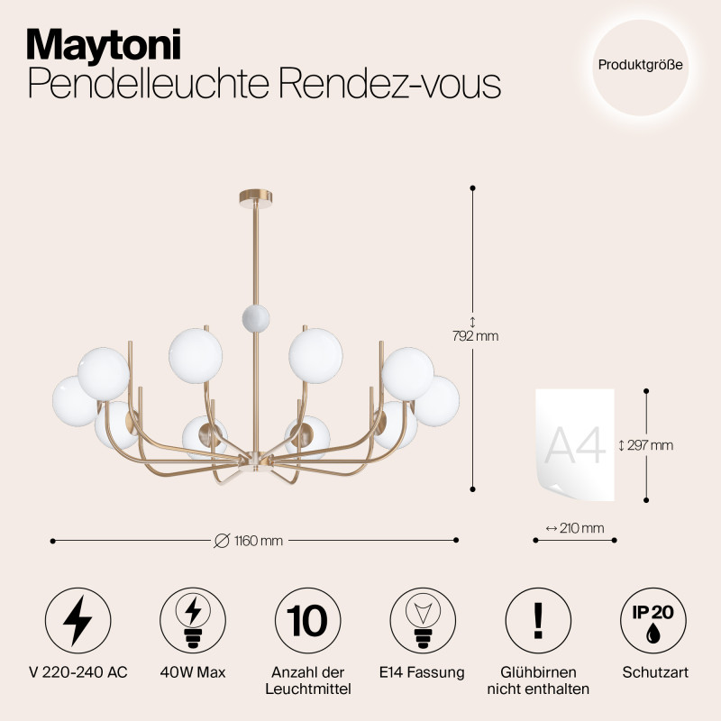 Люстра на штанге Maytoni Rendez-vous MOD109PL-10BS, диаметр 116 см, латунь