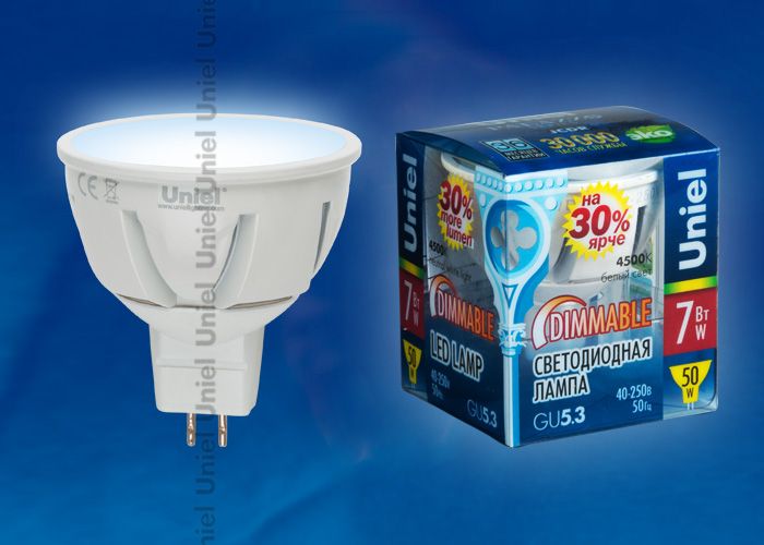 Лампа светодиодная диммируемая Uniel LED-JCDR-7W/NW/GU5.3/FR/DIM ALP01WH 4500K